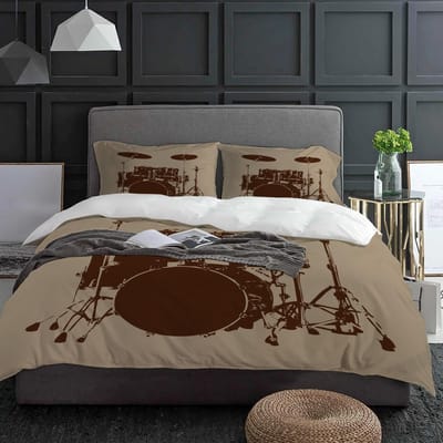 Jazz Drum Muziek Apparatuur Beddengoed Set 3 stuks Jongens Meisjes Dekbedovertrek Kussensloop Kinderen Volwassenen Dekbedovertrek Tweepersoonsbed Set Huishoudtextiel EU single(135x200cm) gray