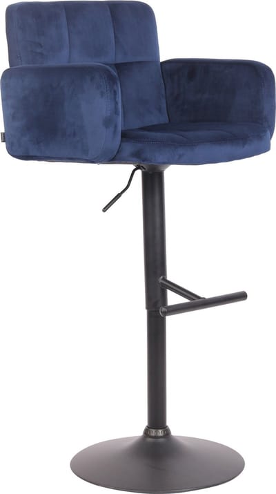 CLP Los Angeles Barkruk - Met armleuning - Met rugleuning - Verstelbaar - Velvet - Fluweel - blauw zwart