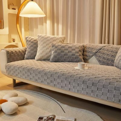 Dubbelkleurig Sofakussen Vier Seizoenen Universeel Antislip Sofahoes Woonkamer Modern Eenvoudig Leer Sofahoes Doek Handdoek 70x70cm 1pcs grijs