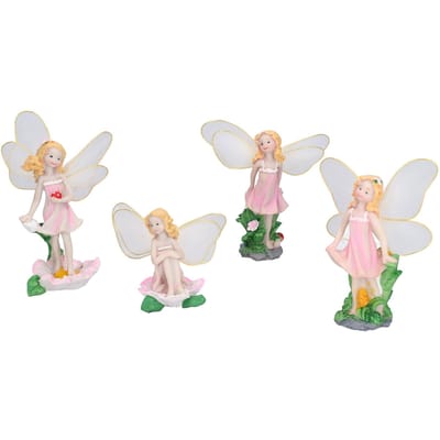 4 Stuks Bloemenfeeën Beeldjes Standbeeld Tuin Huis Ornament Hars Model Miniatuur Landschap Decor white