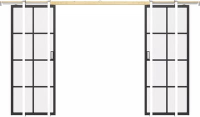 Vente-unique Dubbele schuifdeur met klamplaagsysteem in aluminium en gehard matglas - 2 x H205 x L93 cm - WILDEN II