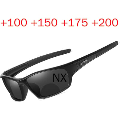 Lunettes de soleil bifocales légères pour la lecture Hommes Design enveloppant Protection UV 400 Lecteur solaire d'extérieur Lunettes de soleil pour la conduite NX +125 noir