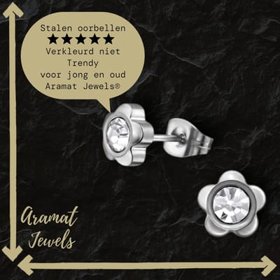 Aramat Jewels | Oorbellen | RVS Bloem Oorbellen met Kristal - Bloemetjes Oorstekers | Zilverkleurig | | | | | Verkleurd niet
