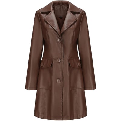 Nieuwe Lange Leren Jas, Lente en Herfst Lange Mouwen Leren Windjack, Modieuze Britse Jas voor Dames, Enkelrijig Revers 3XL black