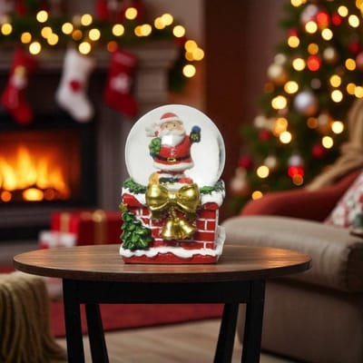 Sneeuwbal Kerstman met gouden strik - Betoverende kerstdecoratie