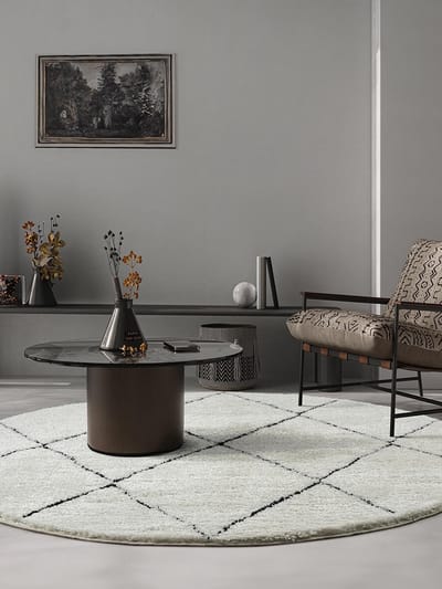 the carpet Bahar Shaggy – Hoogpolig vloerkleed in Scandinavische stijl, zwart-wit, 120 cm rond