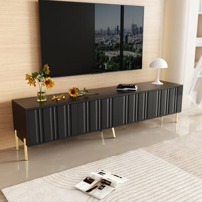REDOM - TV-meubel - MDF - met deuren - 190 cm(L) x 38 cm(W) x 48 cm(H) - Black