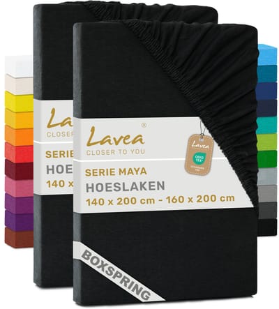 Lavea® Set van 2 Hoeslakens 140x200 cm – voor Dikke Matrassen tot 35 cm, voor Boxspring & Waterbed – 100% Katoen – met Elastiek – Hoge Kwaliteit – Zwart