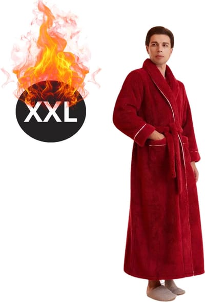 Bovista Badjas Heren - Fleece - Katoen - Badstof - Sauna - Hamam - Wafel - Bathrobe - Duster - Ochtendjas - Spa - Kimono - Rood XXXL