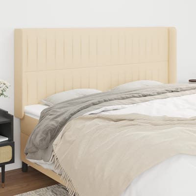 vidaXL - Hoofdbord - met - randen - 163x16x118/128 - cm - stof - crèmekleurig