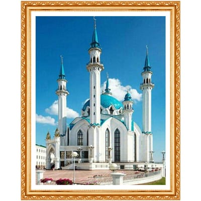 Peinture diamant thème «mosquée religieuse», perceuse ronde complète 5D, à faire soi-même, broderie, point de croix, décoration d'intérieur, cadeau 20X30CM blue