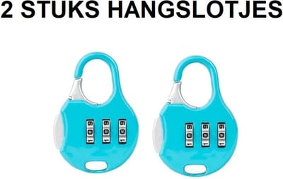 2 Stuks Rond Hangslotje met 3 Cijfercode – 3 Cijfers – Blauw – Voor Kluisje, Locker, Rugzak, Tas – Set van 2 ronde hangsloten – 3-cijferige code – Blauw – kluisjes, lockers, rugzakken en tassen – Veilig en handig