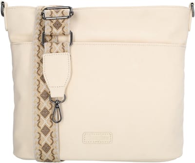 Beagles Malaga Schoudertas - Twee Ritsvakken - Kleurrijke Schouderband - Voorvak - Achtervak - Dames - Afneembaar - Crossbody - Tas - Crème