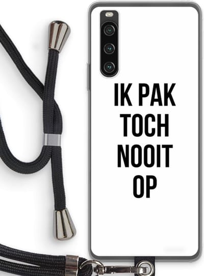Case Company® - Hoesje met koord geschikt voor Sony Xperia 10 IV hoesje met Koord - Ik pak nooit op - Telefoonhoesje met Zwart Koord - Bescherming aan alle Kanten en Over de Schermrand
