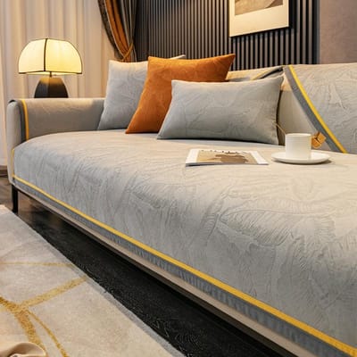 Bankhoes Jacquard Kort Pluche Woonkamer Bankhanddoek Vier Seizoenen Antislip Stofdicht Meubels Beschermhoes Gele Rand 70x70cm 1pcs