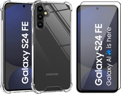 Hoesje geschikt voor Samsung Galaxy S24 FE - Screenprotector Volledig Dekkend Glas - Shockproof Transparant