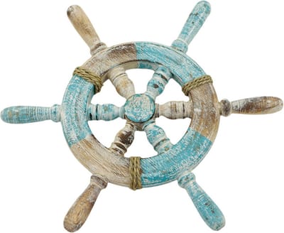 Wanddecoratie  - Roer - Hout - Turquoise - 35x35x3 cm - Indonesie - Sarana - Fairtrade