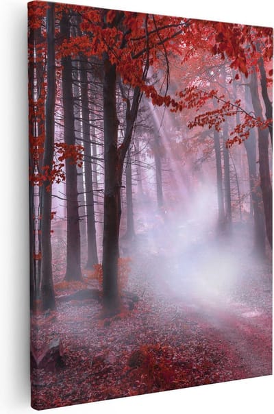 Artaza Canvas Schilderij Herfstbos - 40x50 cm - Wanddecoratie Landschap - Muurdecoratie Mist - Schilderijen Op Canvas