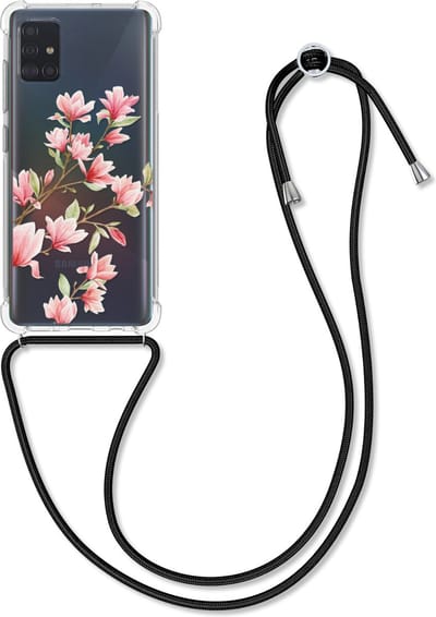 kwmobile telefoonhoesje geschikt voor Samsung Galaxy A51 - Hoesje met telefoonkoord - Back cover voor smartphone - Case in poederroze / wit / transparant