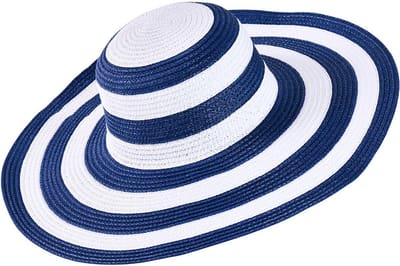 Decopatent - Zonnehoed Dames - Zomerhoed - Strohoed UV - Strandhoed Hoofddeksel met Brede rand - Hoed voor Volwassenen - Kleur: Blauw / Wit