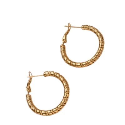 Aramat Jewels | Oorringen | Goudkleurige swirl RVS oorringen 30mm | | | |3mm | Staal | Volwassenen | Verkleurd niet