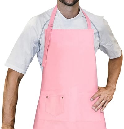 Schort, grillschort en kookschort in professionele kwaliteit met verstelbare nekriem en twee zakken, van 100% katoen 70 x 85 cm (roze)