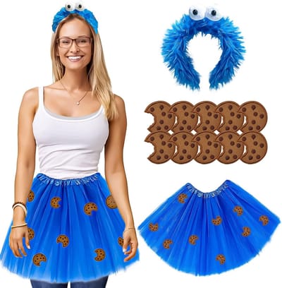 Carnaval Kostuum voor Vrouwen en Meisjes met Tulle Rok, Hoofdband en Cookie Stickers voor Halloween en Cosplay