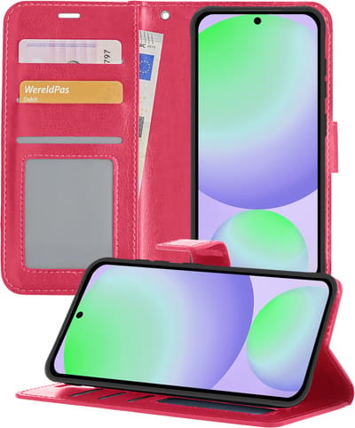 Hoesje - Geschikt voor Samsung Galaxy S24 FE - Luxe Bookcase - Walletcase Hoes - Portemonnee - Cover - Telefoonhoes - Donkerroze