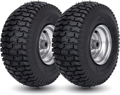 2 x Gazonbanden en Wielen 15x6.00-6 met 3/4" Bussen voor Zitmaaier