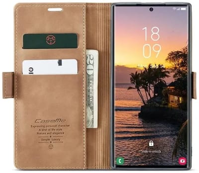 CaseMe 013 Hoesje Geschikt voor Samsung Galaxy S25 Ultra - Book Case met Standaard - Portemonnee Beschermhoes - Pasjeshouder voor Twee Pasjes - Bruin