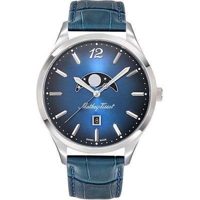 Mathey-Tissot Urban Moon Leren Band Blauwe Wijzerplaat Quartz H411LABU Herenhorloge blauw