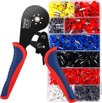 Ferrule Krimpgereedschap Kit - Draadkrimptang Adereindhuls - Kabelverbindingen Maken - Zelfinstellend Ratelmechanisme - 0.08-16 mm² - Rood Zwart