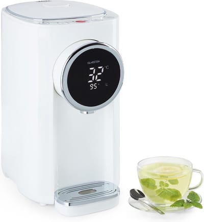 Klarstein Hot Spring Plus Heetwaterdispenser, Watertank: 5 liter, groot LCD-display, Temperaturen: 45-95 °C, Roestvrijstalen watertank, Droogloop- & oververhittingsbeveiliging, Kinderslot, wit