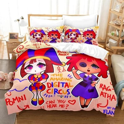3D Printen The Amazing Digital Circus Beddengoedset Cartoon Anime driedelige set Volwassene Kind Slaapkamer Dekbedovertreksets Huishoudtextiel US Full 200x230cm