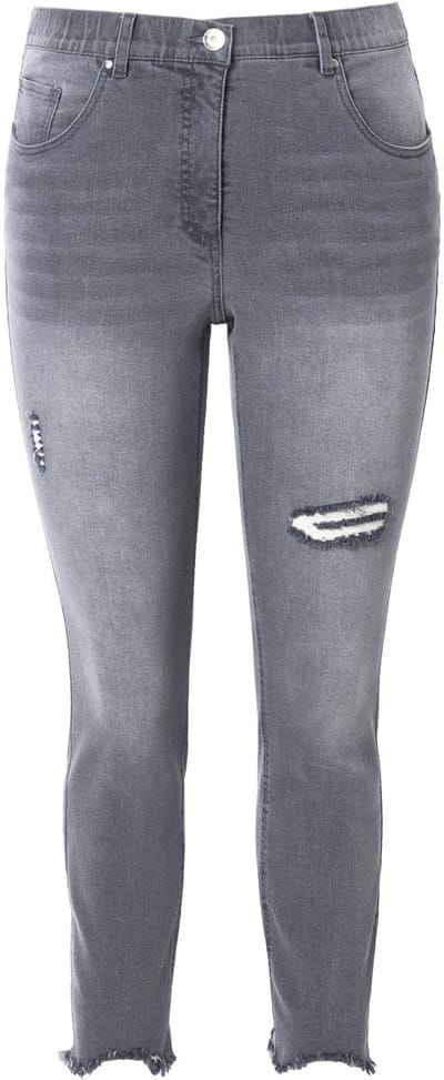 Studio Untold - Dames - Skinny jeans hoge taille destroyed effecten - Grijs denim - Maat 42