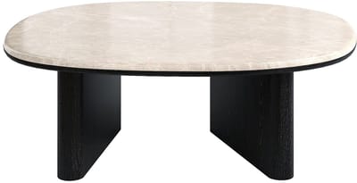 Vente-unique Salontafel van marmer met eikenfineer - Beige en zwart - CORMINA