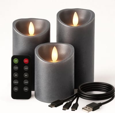YOR® LED Kaarsen Oplaadbaar - Nep Kaarsen - Grijs - ‎22cm x 22cm x 15cm