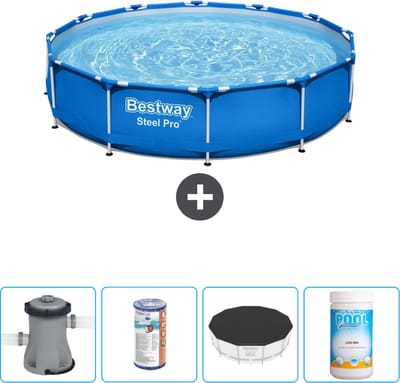 Bestway Rond Steel Pro Zwembad - 366 x 76 cm - Blauw - Inclusief Pomp Filter - Afdekzeil - Chloor