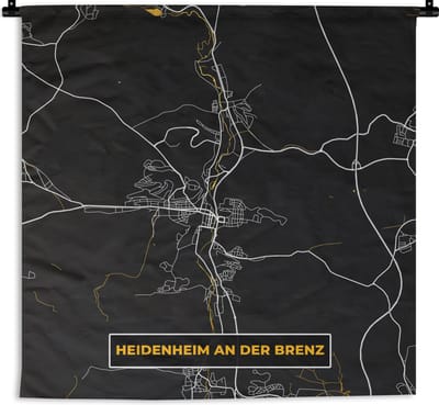 Wandkleed - Wanddoek - Plattegrond – Heidenheim an der Brenz – Goud – Stadskaart - Kaart - 180x180 cm - Wandtapijt