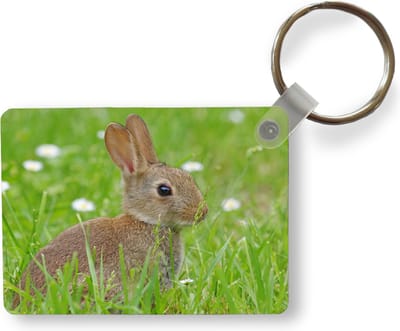 Sleutelhanger - Konijn - Bloemen - Gras - Uitdeelcadeautjes - Plastic
