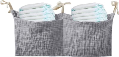 Nachtkast Opbergtas - Bed Organizer - Babykamer Inrichten - Puur Katoen Gaas - 38 x 18 cm - Grijs