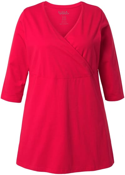 Ulla Popken - Dames - Longshirt wikkellook A-lijn V-hals 3/4-mouwen - Rood - Maat 62+