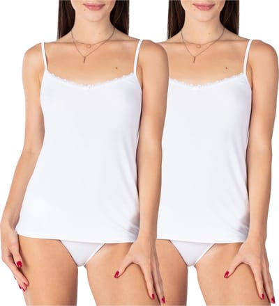 Bellivalini Dames Onderhemd - V-hals - met Kant - Viscose - BLV-BLV50-219-UW - 2Pack-Wit - XS