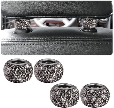 JHUBERS- Hoofdsteun Ringen - Universeel - Crystal - Interieurdecoratie - Accessoires - Koper/Strass-steentjes - 4 Stuks - Autodecoratie