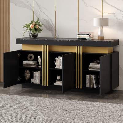 DESMIU Dressoir - Modern Opbergmeubel Met 3 Deuren En Verstelbare Planken - Voor Woonkamer Hal En Kantoor - Spaanplaat - 140x38x70 Cm - Zwart