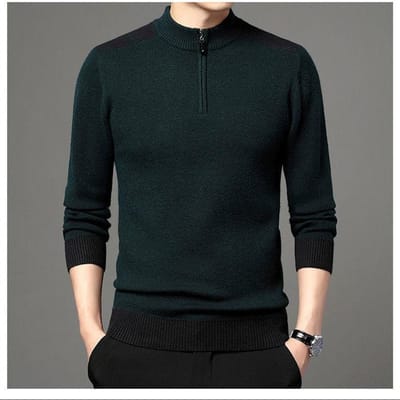 Veste Chaude Extra Épaisse pour Homme Pull Tricoté à Zip Mi-Hauteur Pull Couleur Contrastée Hiver Haut Décontracté 4XL vert foncé
