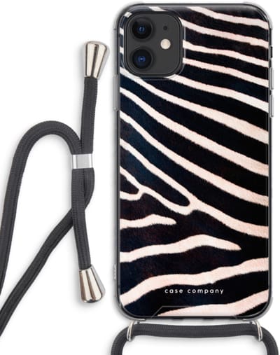 Case Company® - Hoesje met koord geschikt voor iPhone 11 hoesje met Koord - Zebra - Telefoonhoesje met Zwart Koord - Bescherming aan alle Kanten en Over de Schermrand