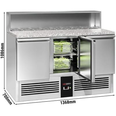 GGM Gastro Saladette PREMIUM - 1368mm - 3 Türen - mit Edelstahlaufsatz für 8x GN 1/6 Zilver