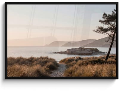 Poster in lijst - Fotolijst 120x80 cm - Posters - Landschap - Kust - Duinen - Posterlijst zwart - Decoratie - Wanddecoratie woonkamer - Muurdecoratie slaapkamer