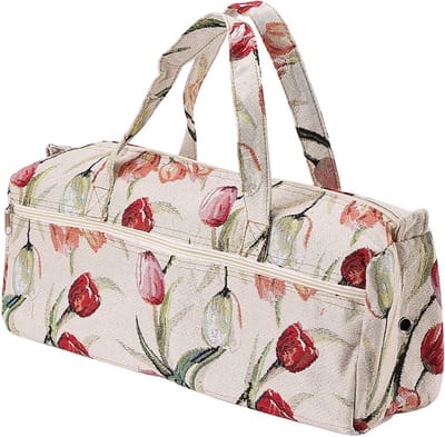 Grote Handwerktas voor Breinaalden en Accessoires - Stevige Opbergtas met Bloemdessin